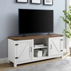 Tv Stands & Media Consoles-Kirkland's Home Oak Farmhouse Double Door Tv Stand Brown/White