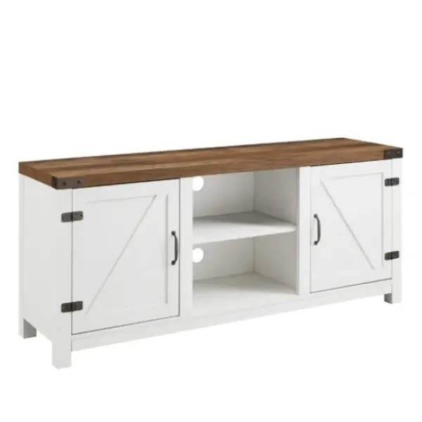 Tv Stands & Media Consoles-Kirkland's Home Oak Farmhouse Double Door Tv Stand Brown/White