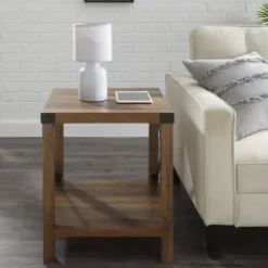 Accent & End Tables-Kirkland's Home Oak Industrial X-Frame Accent Table Brown