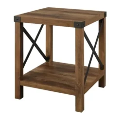 Accent & End Tables-Kirkland's Home Oak Industrial X-Frame Accent Table Brown