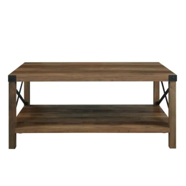 Coffee Tables-Kirkland's Home Oak Industrial X-Frame Coffee Table Brown