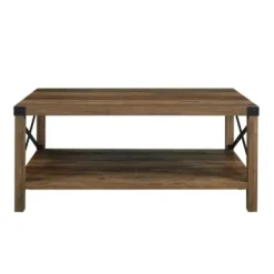 Coffee Tables-Kirkland's Home Oak Industrial X-Frame Coffee Table Brown