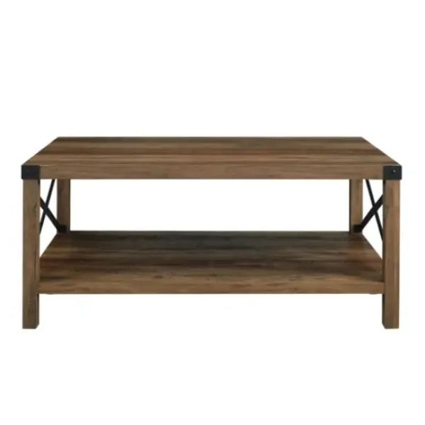 Coffee Tables-Kirkland's Home Oak Industrial X-Frame Coffee Table Brown