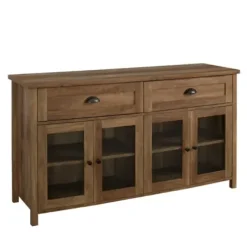 Cabinets & Sideboards-Kirkland's Home Oak Rustic Glass Front Sideboard Brown