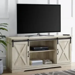 Tv Stands & Media Consoles-Kirkland's Home Oak Sliding Barn Door Tv Stand White