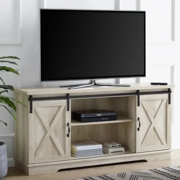 Tv Stands & Media Consoles-Kirkland's Home Oak Sliding Barn Door Tv Stand White