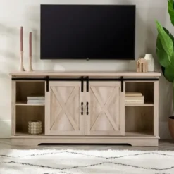 Tv Stands & Media Consoles-Kirkland's Home Oak Sliding Barn Door Tv Stand White