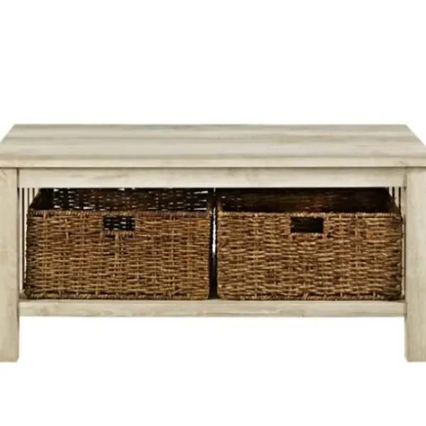 Coffee Tables-Kirkland's Home Oak Traditional Wooden Basket Coffee Table White