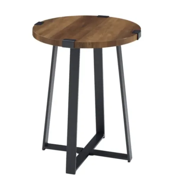Accent & End Tables-Kirkland's Home Oak Urban Rustic Round Accent Table Brown