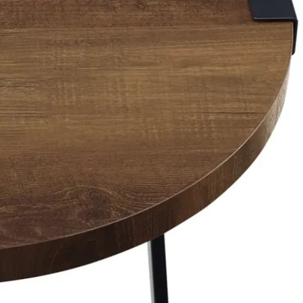 Accent & End Tables-Kirkland's Home Oak Urban Rustic Round Accent Table Brown