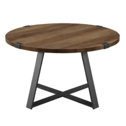 Coffee Tables-Kirkland's Home Oak Urban Rustic Round Coffee Table Brown