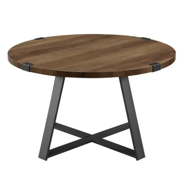 Coffee Tables-Kirkland's Home Oak Urban Rustic Round Coffee Table Brown