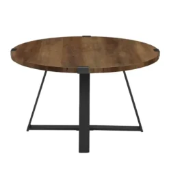 Coffee Tables-Kirkland's Home Oak Urban Rustic Round Coffee Table Brown