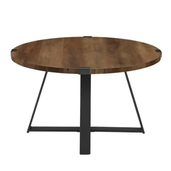 Coffee Tables-Kirkland's Home Oak Urban Rustic Round Coffee Table Brown