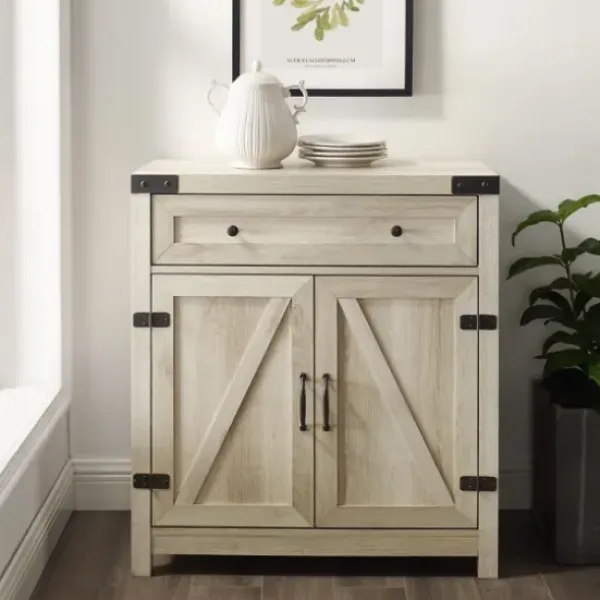 Cabinets & Sideboards-Kirkland's Home Oak Wash Wooden And Metal Barn Door Cabinet White