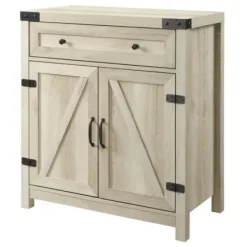 Cabinets & Sideboards-Kirkland's Home Oak Wash Wooden And Metal Barn Door Cabinet White