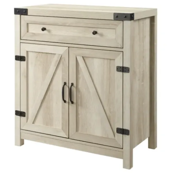 Cabinets & Sideboards-Kirkland's Home Oak Wash Wooden And Metal Barn Door Cabinet White