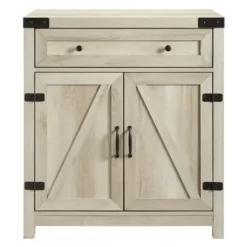 Cabinets & Sideboards-Kirkland's Home Oak Wash Wooden And Metal Barn Door Cabinet White