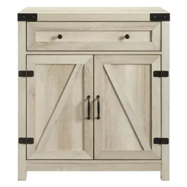 Cabinets & Sideboards-Kirkland's Home Oak Wash Wooden And Metal Barn Door Cabinet White