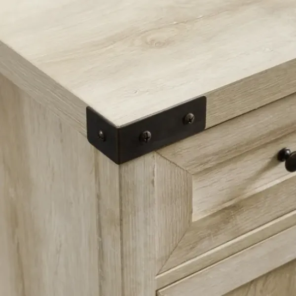 Cabinets & Sideboards-Kirkland's Home Oak Wash Wooden And Metal Barn Door Cabinet White