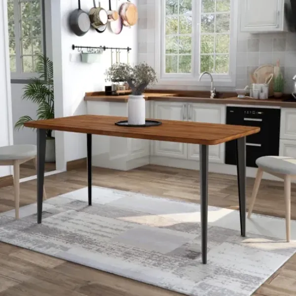 Dining Tables-Kirkland's Home Oak Wood And Metal Dining Table Brown