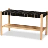 Benches & Ottomans-Kirkland's Home Oak Wood And Woven Nylon Bench Black/Tan