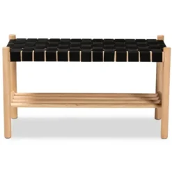 Benches & Ottomans-Kirkland's Home Oak Wood And Woven Nylon Bench Black/Tan
