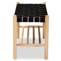 Benches & Ottomans-Kirkland's Home Oak Wood And Woven Nylon Bench Black/Tan