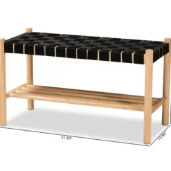 Benches & Ottomans-Kirkland's Home Oak Wood And Woven Nylon Bench Black/Tan
