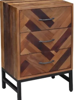 Nightstands-Kirkland's Home Oak Wood Chevron 3-Drawer Nightstand Brown