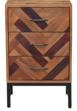 Nightstands-Kirkland's Home Oak Wood Chevron 3-Drawer Nightstand Brown