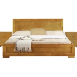 Beds & Headboards-Kirkland's Home Oak Wood King Platform Bed And 2-Nightstand Set Brown