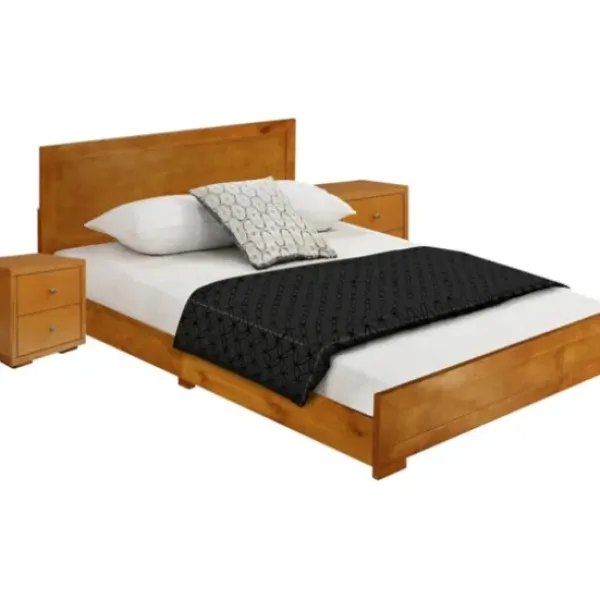 Beds & Headboards-Kirkland's Home Oak Wood King Platform Bed And 2-Nightstand Set Brown
