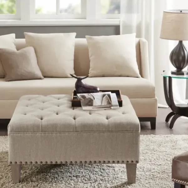 Benches & Ottomans-Kirkland's Home Oatmeal Tufted Square Ottoman Tan