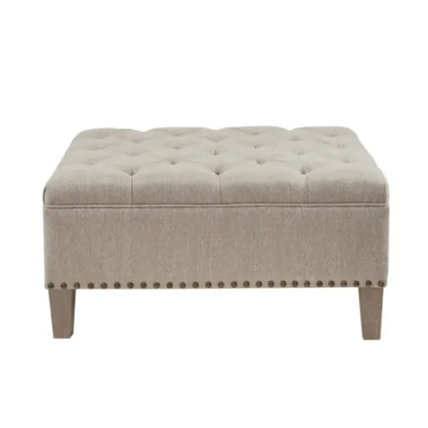 Benches & Ottomans-Kirkland's Home Oatmeal Tufted Square Ottoman Tan