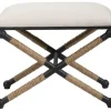 Benches & Ottomans-Kirkland's Home Oatmeal Upholstered Wrapped Rope Frame Bench Ivory