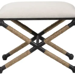 Benches & Ottomans-Kirkland's Home Oatmeal Upholstered Wrapped Rope Frame Bench Ivory