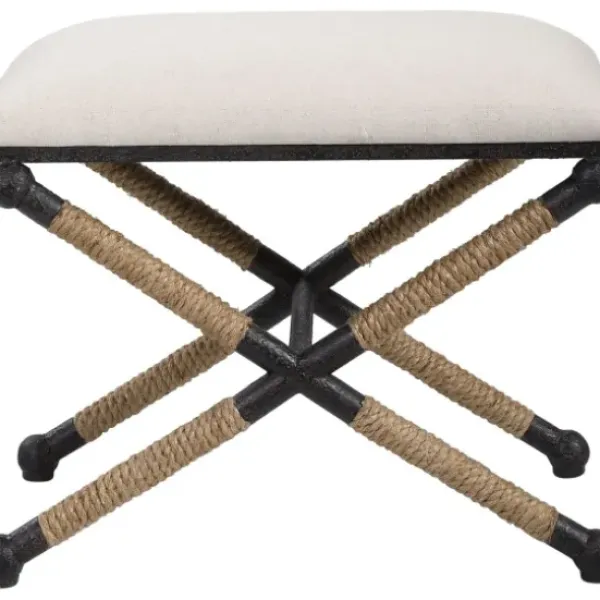 Benches & Ottomans-Kirkland's Home Oatmeal Upholstered Wrapped Rope Frame Bench Ivory