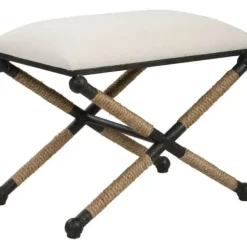 Benches & Ottomans-Kirkland's Home Oatmeal Upholstered Wrapped Rope Frame Bench Ivory