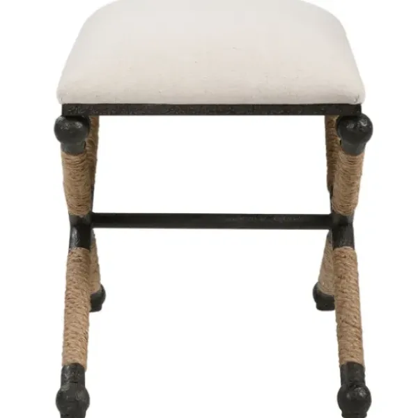 Benches & Ottomans-Kirkland's Home Oatmeal Upholstered Wrapped Rope Frame Bench Ivory