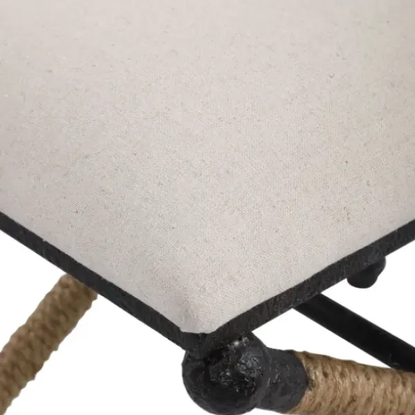 Benches & Ottomans-Kirkland's Home Oatmeal Upholstered Wrapped Rope Frame Bench Ivory