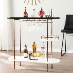 Kitchen Islands & Bar Carts-Kirkland's Home Oblong Gold Metal Frame Bar Cart