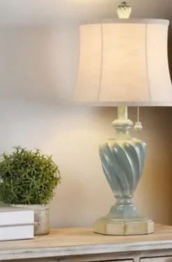 Table Lamps-Kirkland's Home Ocean Blue And Gold Table Lamp Tan