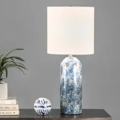 Table Lamps-Kirkland's Home Ocean Blues Mottled Pillar Table Lamp White