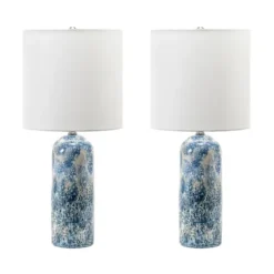 Table Lamps-Kirkland's Home Ocean Blues Mottled Pillar Table Lamp White