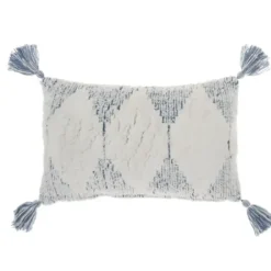 Pillows-Kirkland's Home Ocean Stripe Diamond Tassels Cotton Lumbar Pillow Blue