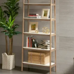 Bookshelves-Kirkland's Home Off White Wood Shelves With Natural Frame Bookcase