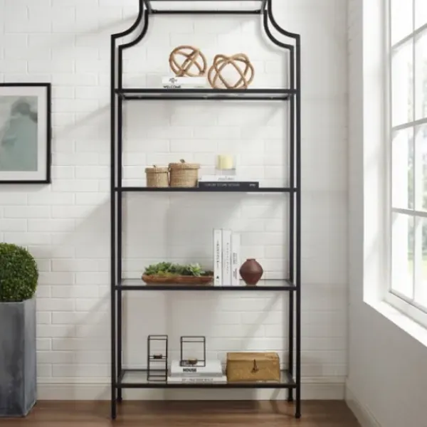 Cabinets & Sideboards-Kirkland's Home Oil-Rubbed Bronze 4-Tier Glass Ashlee Etagere Brown