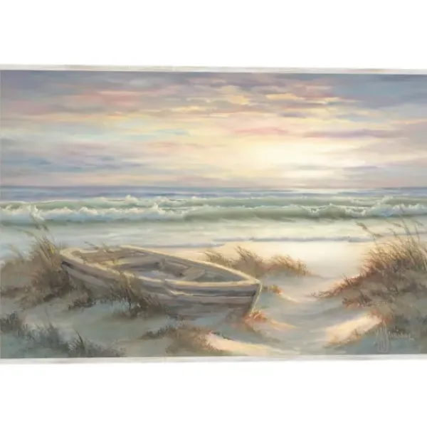 Framed Art-Kirkland's Home Old Rowboat On The Shore Framed Canvas Art Print Ivory/Blue/Multi