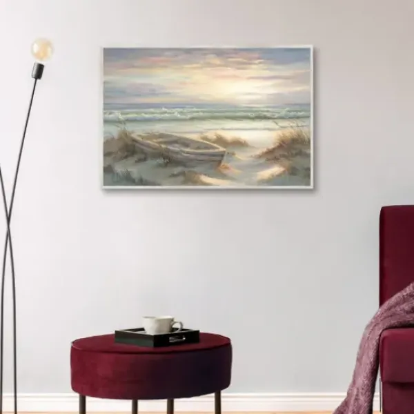 Framed Art-Kirkland's Home Old Rowboat On The Shore Framed Canvas Art Print Ivory/Blue/Multi